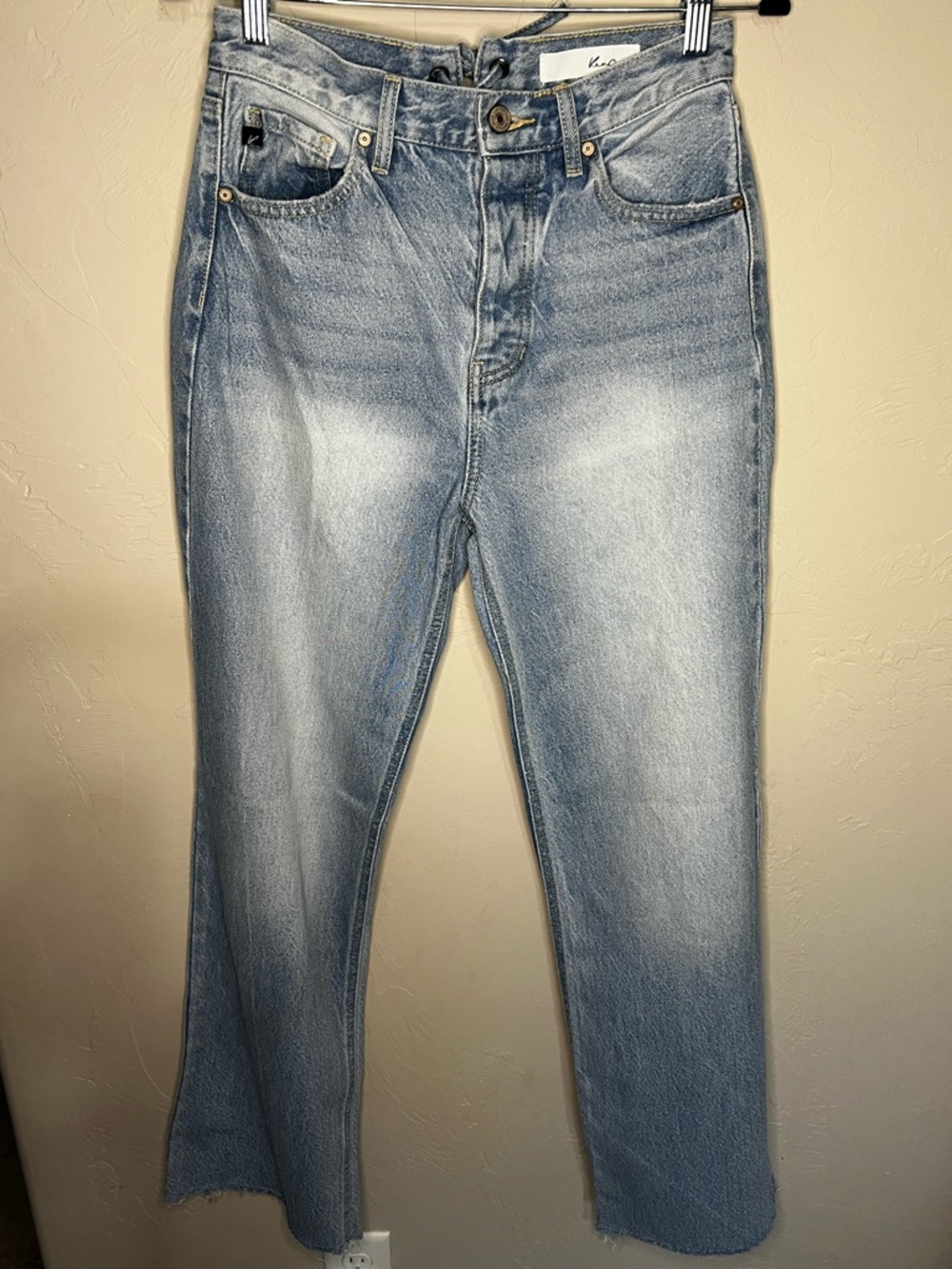 Kancan Maryville High Rise Tie Back 90’s  Flare Button Fly Raw Hem Denim Jeans - Picture 6 of 16